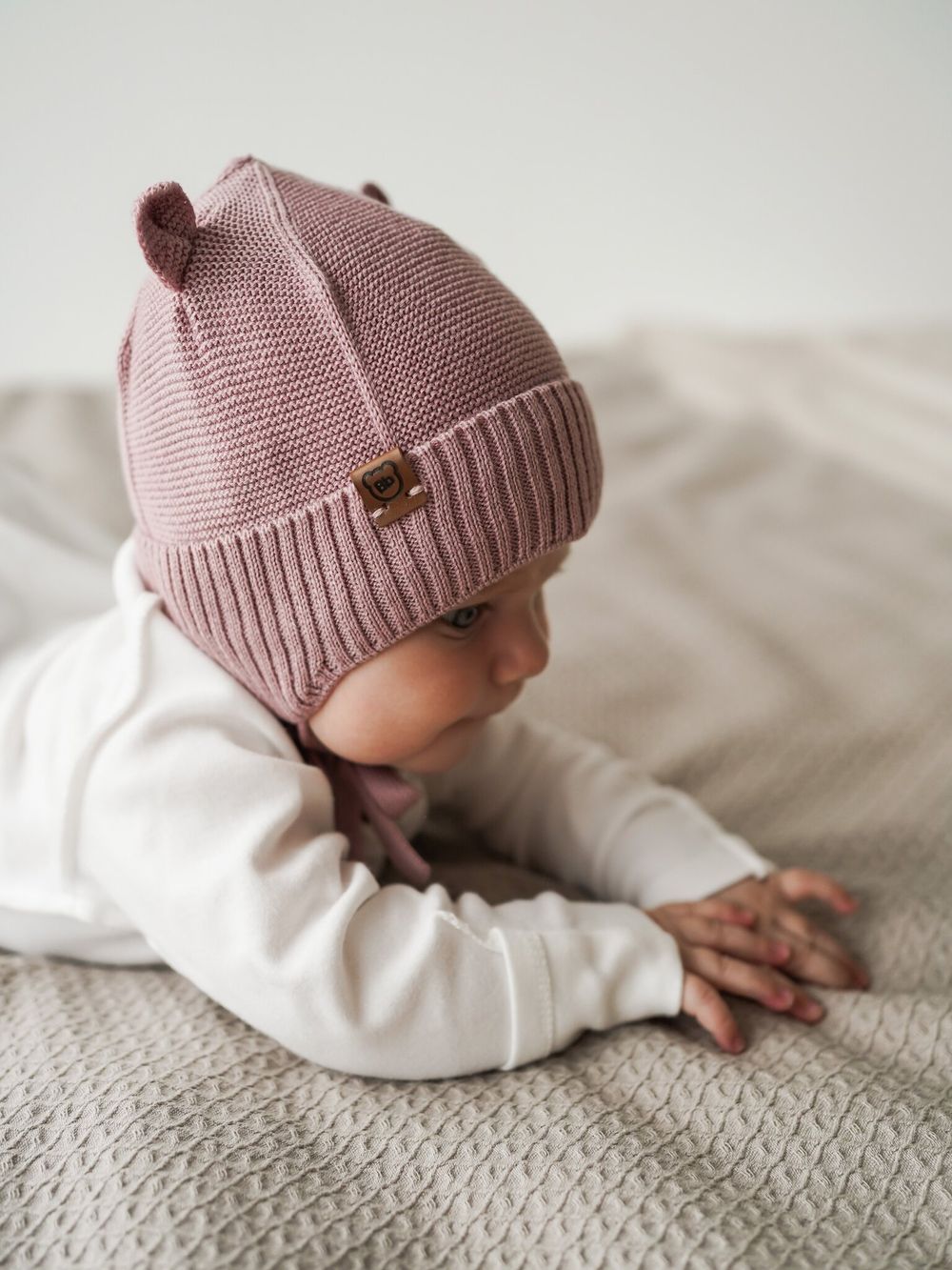 Шапка хлопковая на подкладе "Пудра" 0+