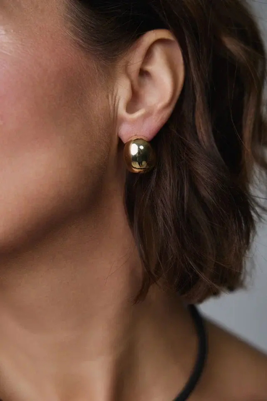 Серьги пусеты гладкие золотые овалы