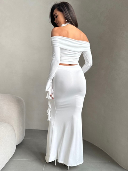 Женский костюм топ с юбкой воланы с розой белый (L/XL)