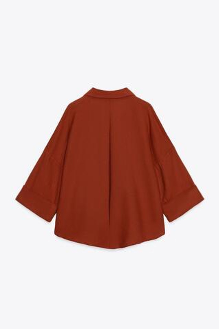 ZARA РУБАШКА ИЗ СМЕСОВОГО ЛЬНА С ШИРОКИМИ РУКАВАМИ, ТЕРРАКОТОВЫЙ