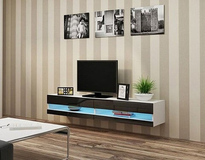 ТВ-тумба Виго открытая МДФ (черная) / Белый Фасадный 0101 180*42*30 см, Черный, Белый Фасадный   Фиеста