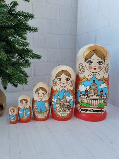 Матрешка Санкт-Петербург жжёнка 5 мест 18см