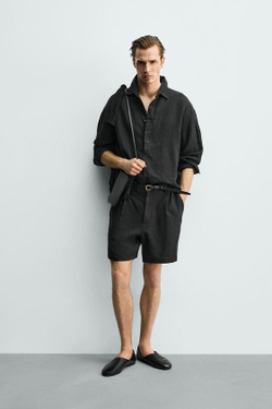 ZARA ШОРТЫ RELAXED FIT ИЗ 100% ЛЬНА, ЧЕРНЫЙ