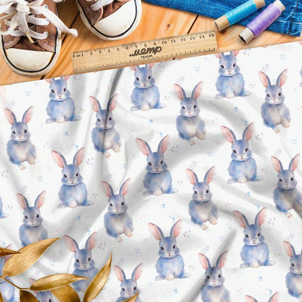 Ткань премиум флис зайцы в пастельных тонах