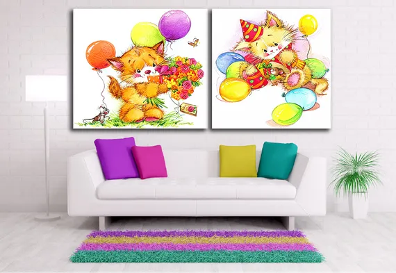 Модульная картина "День рождения котенка"