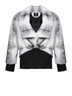 Шуба укороченная из меха бобра, отделка твид