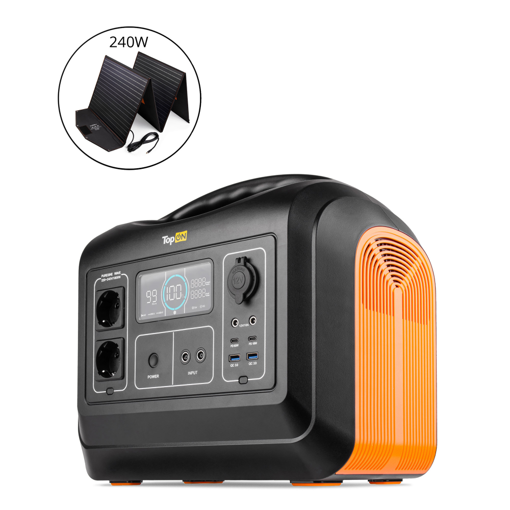 Портативная солнечная электростанция TopON TOP-X1800 LFP 1800 Вт, 2 розетки 220 В, авторозетка 12 В + складная солнечная панель 220 Вт TOP-SLR220
