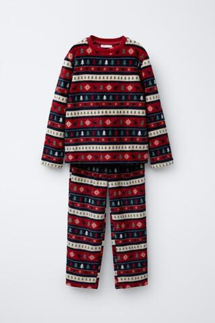 ZARA ПИЖАМА С МЯГКОЙ ТЕКСТУРОЙ И ПРИНТОМ «ДЕРЕВЬЯ», КРАСНЫЙ