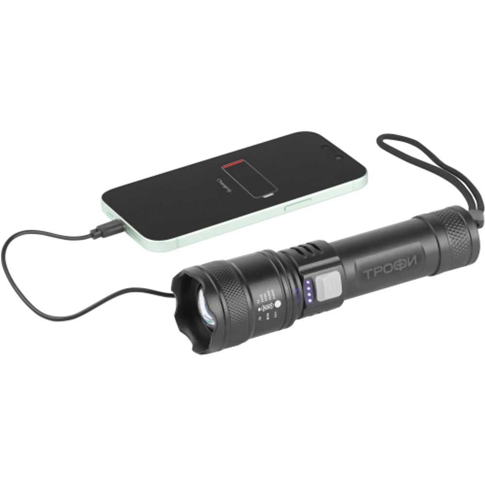 Светодиодный фонарь Трофи UA-103 аккумуляторный 7 Вт оптический Zoom 3 режима powerbank