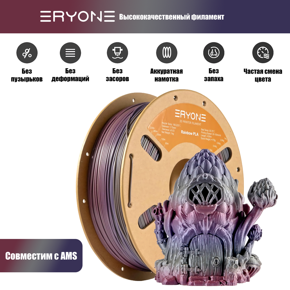 Пластик Eryone Silk Rainbow PLA 1.75mm 1kg Lagoon