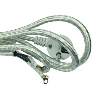 Шнур для утюга, чайника З-Евро в тканевой оплетке сетевой 1.5 м с заземлением с клеммами