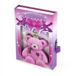 Блокнот в футляре, 14,5 см * 20,5 см, 7БЦ, Alingar, ламинация, замочек, вн.блок с дизайном, в линию, 45 л., "Медвежонок", розовый