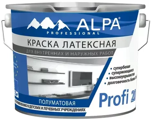 Краска латексная Alpa Profi 20 супермоющаяся полуглянцевая бесцветная