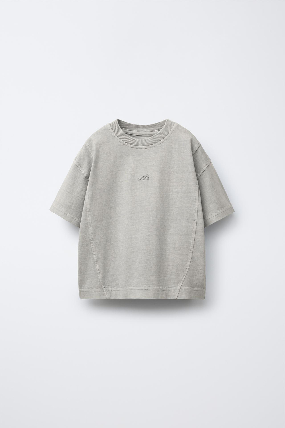 ZARA ФУТБОЛКА GARMENT DYE С ВЫШИТЫМ ЛОГОТИПОМ, БЕЖЕВЫЙ