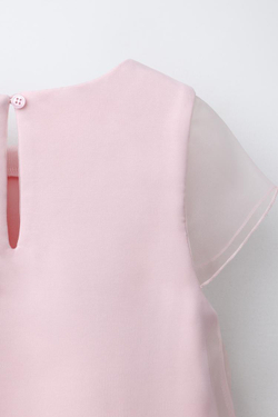 ZARA ПЛАТЬЕ ИЗ ПОЛУПРОЗРАЧНОЙ ТКАНИ С ЦВЕТМИ ИЗ ОРГАНЗЫ, РОЗОВЫЙ