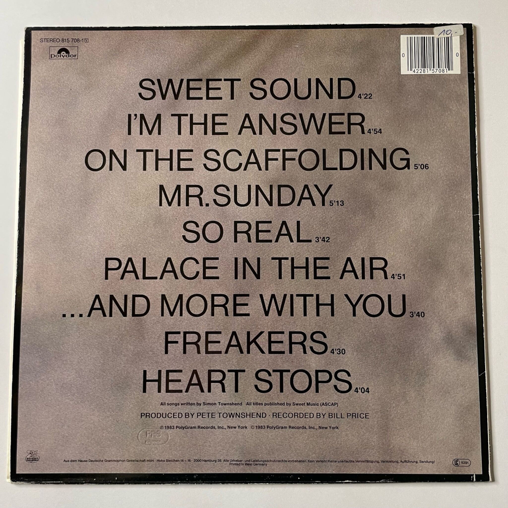 Винтажная виниловая пластинка LP Simon Townshend Sweet Sound (Germany 1983)