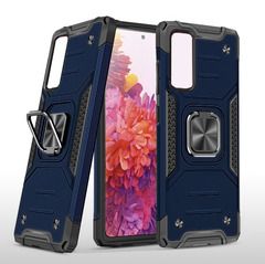 Противоударный чехол для Samsung Galaxy S20 FE G780 синий с пластиной для магнитного автодержателя и кольцом подставкой