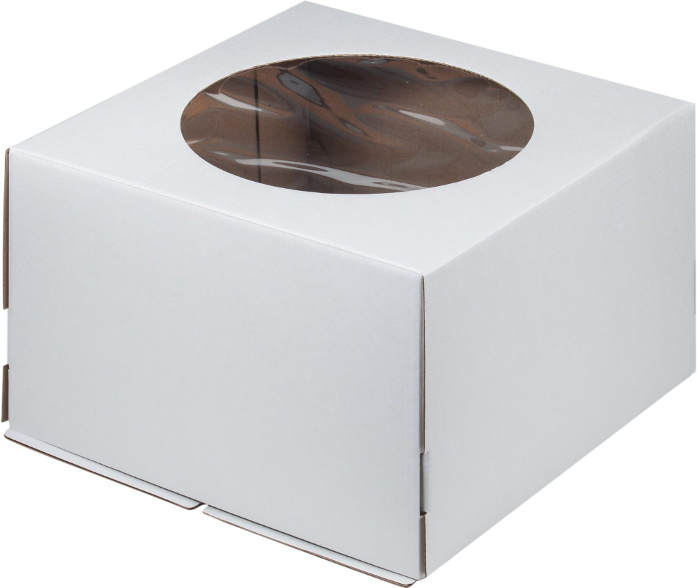 Коробка для торта с окном гофрокартон эконом 240*240*120мм (белая)