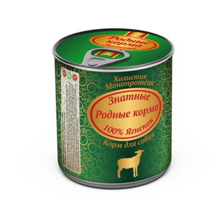 Консервы РОДНЫЕ КОРМА Знатные 100 % для собак ягненок 340 г