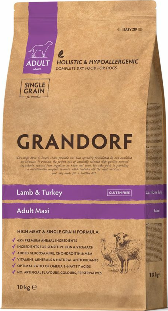 GRANDORF DOG для взрослых собак Крупных пород с Ягненком и Индейкой 10кг.