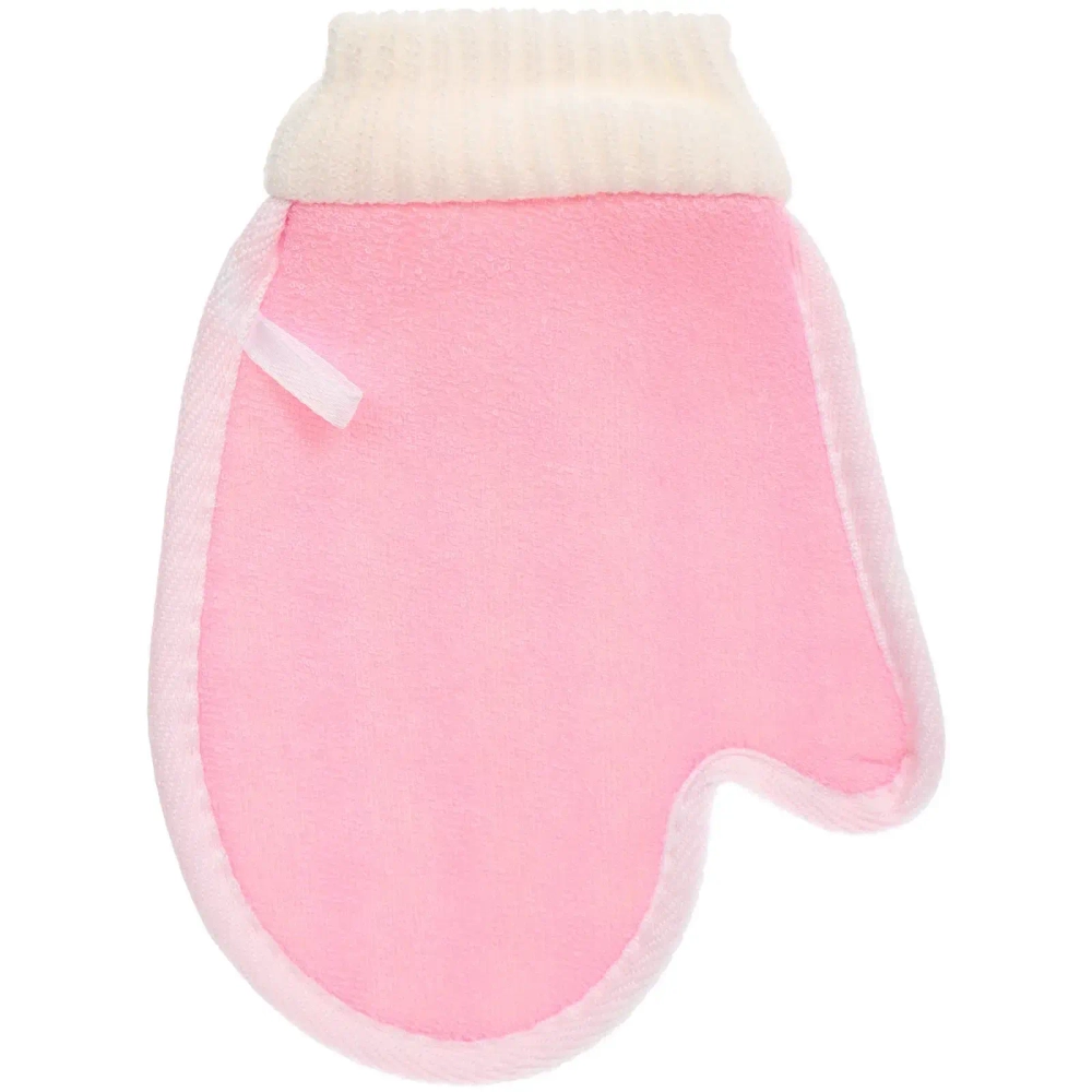 Мочалка - варежка массажная «SANTA MONIKA - VERONA», цвет белый / розовый, 20*14см (ZIP пакет)