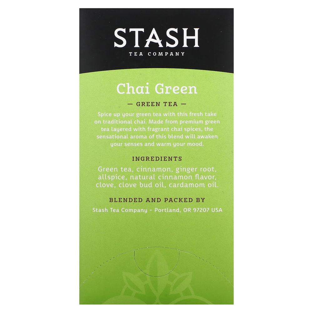 Stash Tea, Green Tea, Chai Green, 20 чайных пакетиков, 38 г (1,3 унции)