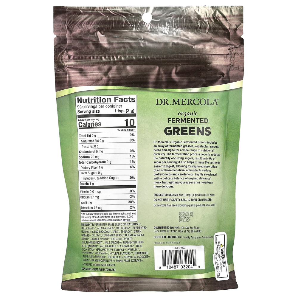 Dr. Mercola, органическая ферментированная зелень, 270 г (9,5 унции)