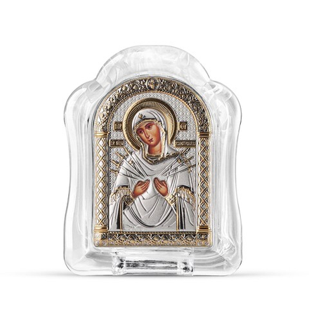 Семистрельная БМ, икона арочная, белое муранское стекло 103х147