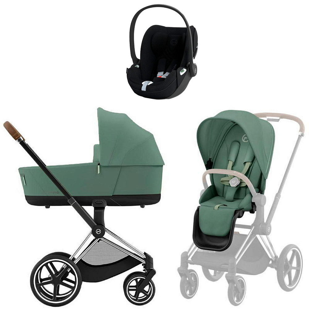 Коляска Cybex Priam IV Chrome Brown complete Cloud T Sepia Black Plus Base T 4 в 1 Leaf Green