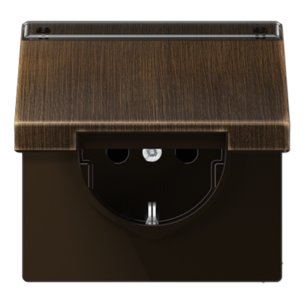 JUNG Штепсельная розетка SCHUKO 16A 250V~ с крышкой, защитой от детей, латунь Antik, арт.ME1520NAKLAT