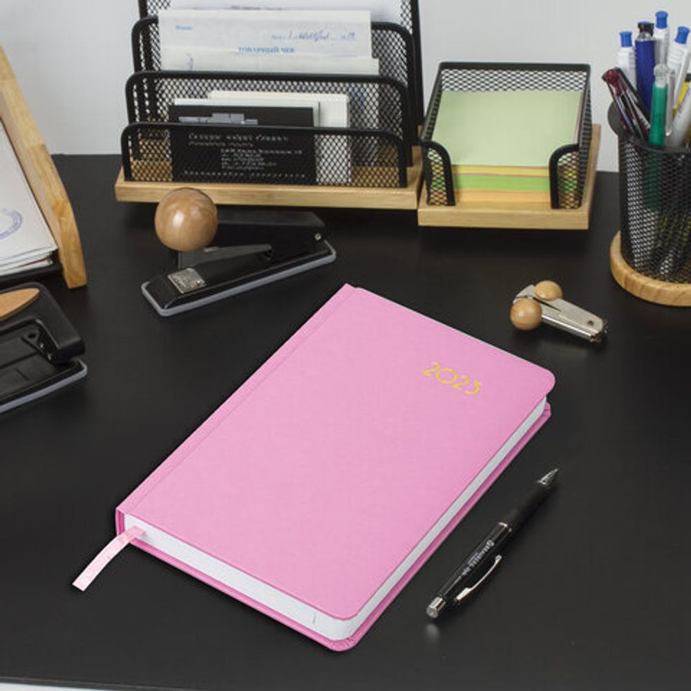 Ежедневник датированный 2023 А5 138x213 мм BRAUBERG "Select", балакрон, розовый, 114061