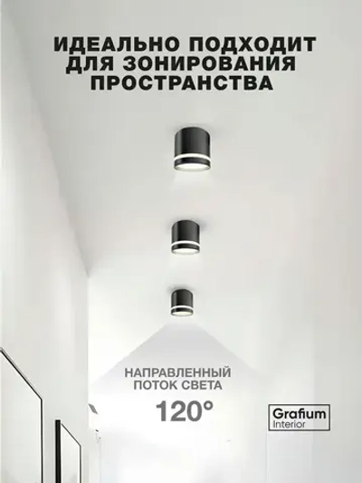 Светильник потолочный / спот светодиодный черный GX53, накладной точечный Grafium Interior