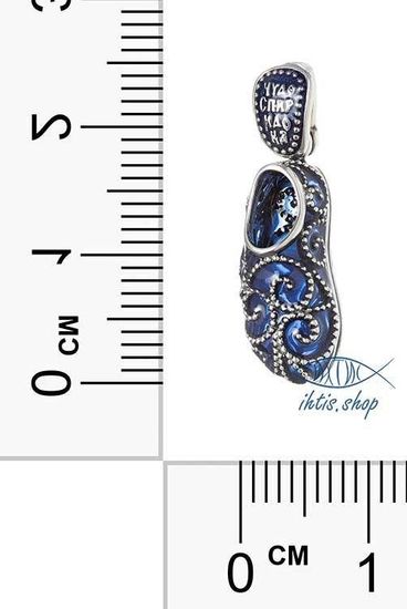 Тапочек Спиридона. Синяя витражная эмаль. Имитация Филиграни. Фотография c размерами._3