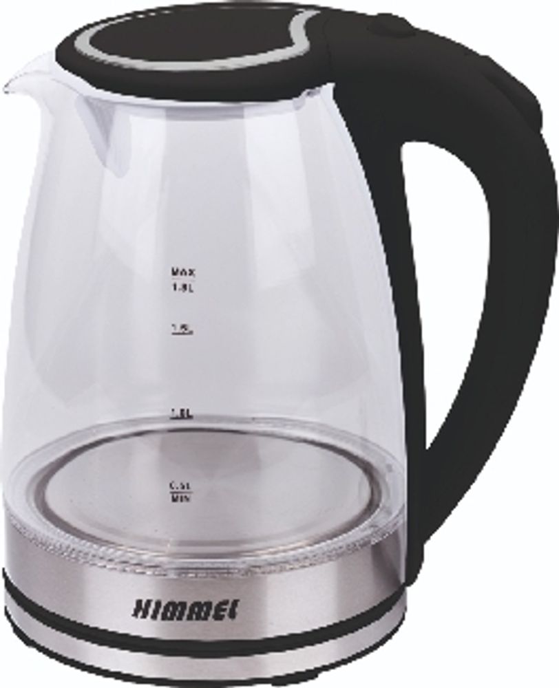 Чайник HIMMEL KB-1018, 1,8 л, 1500 Вт,закрытый нагревательный элемент, стекло пластик, черный
