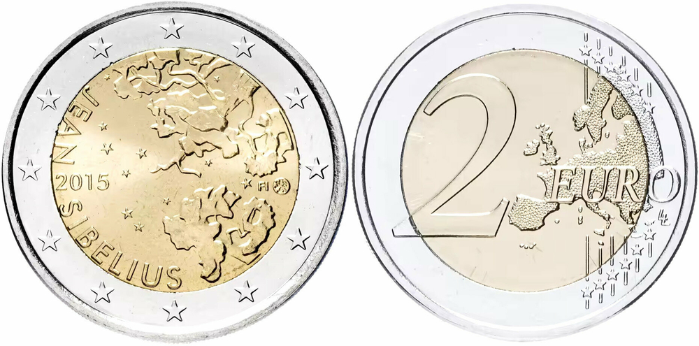 Финляндия 2 евро, 2015 150 лет со дня рождения Яна Сибелиуса UNC