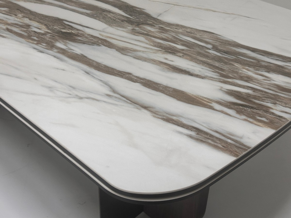 Стол INGERMAN 200 KARAKATA BROWN, керамика на стекле / Темно-серый металл+ шпон,  каркас, ®DISAUR