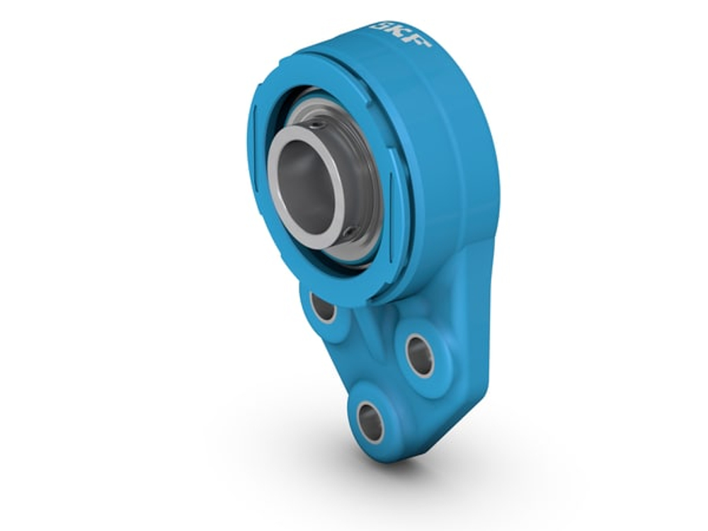 Шарикоподшипниковый узел с фланцем с тремя крепёжными болтами, с широким внутренним кольцом и фиксацией с помощью установочных винтов, корпус из композитного материала, серия SKF для линий производства пищевых продуктов F3BBC 30M-TPSS