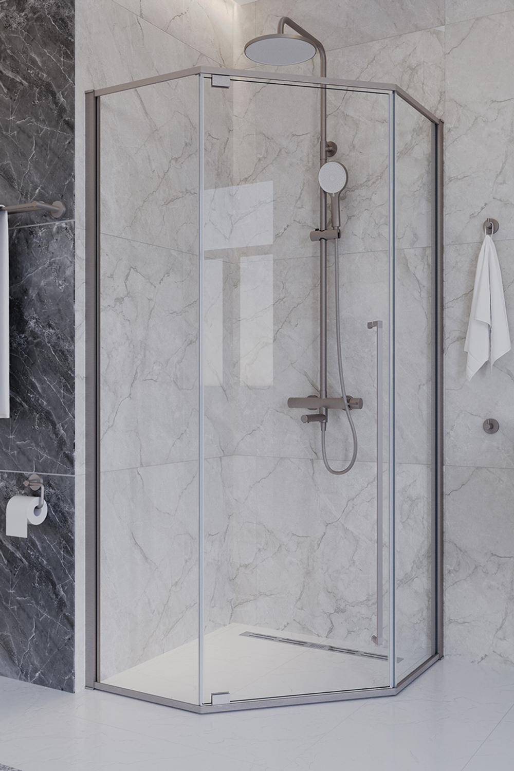 Душевой уголок Cezares PLANE-P-1-100-C-IN, 100х100х195, профиль сатин, стекло прозрачное