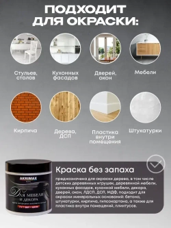 Краска для мебели и декора шелковисто-матовая, акриловая без запаха, быстросохнущая, краска по дереву, дверей пластика кухонных фасадов, детской 0,65 кг, белая