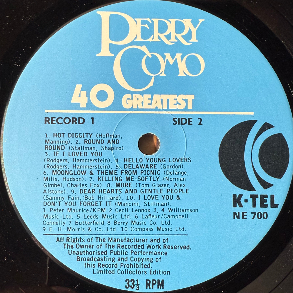 Perry Como ‎– 40 Greatest 2LP (Англия 1975г.)