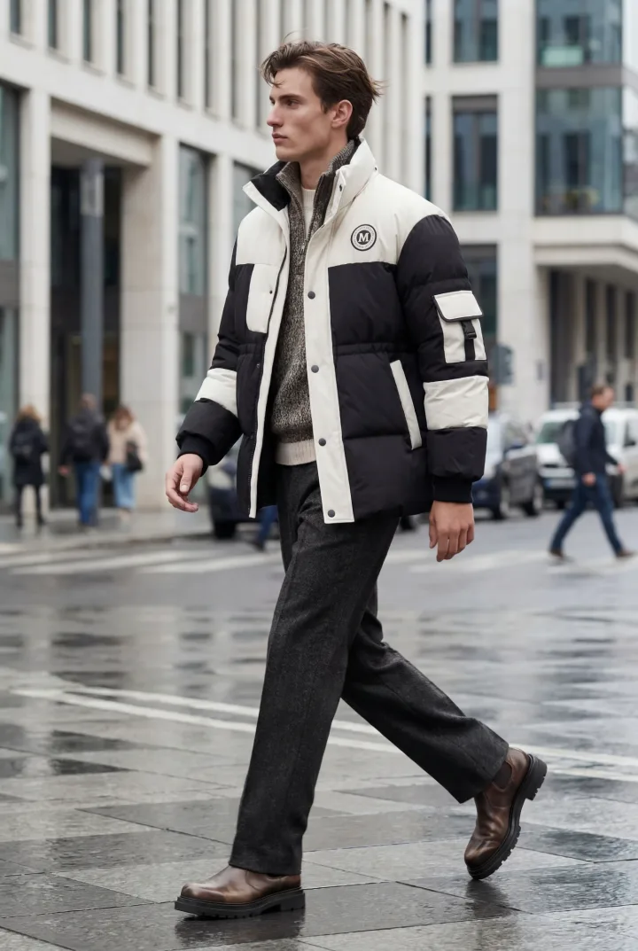 Мужской двуцветный пуховик «BANDW»