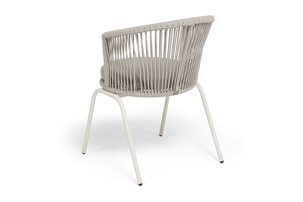 "Люксембург" стул плетеный из роупа, каркас из стали (RAL1013) муар, роуп бежевый круглый, ткань бежевая 15052