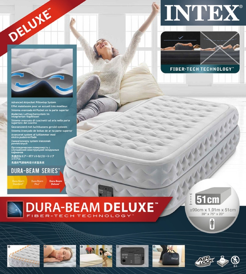Кровать надувная Intex SUPREME AIR-FLOW, со встроенным насосом 220-240V, 99х191х51 см