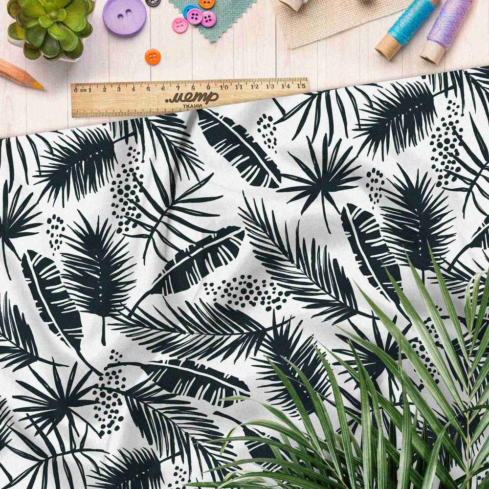 Ткань муслин черные листья