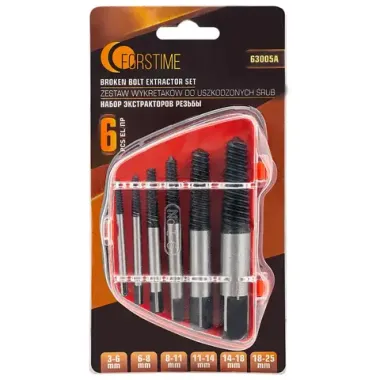 Набор экстракторов резьбы,6пр.(М3-М25, Ø:3-6мм, 6-8мм, 8-11мм, 11-14мм, 14-18мм, 18-25мм, ''мелкий шаг''), в пластиковом футляре FORSTIME FT-63005A