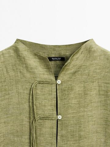Massimo Dutti Драпированная рубашка с пуговицами, фисташковый