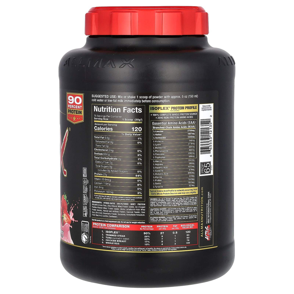 ALLMAX, Isoflex, 100% ультра чистый изолят сывороточного протеина (технология ионной фильтрации), клубника, 5 фунтов (2,27 кг)