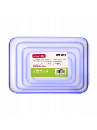 Набор герметичных контейнеров 5 шт. Kamille KM 20000 с крышками, для еды и хранения продуктов (0,5 л; 0,9 л; 1,5 л; 2,5 л; 3,5 л.)