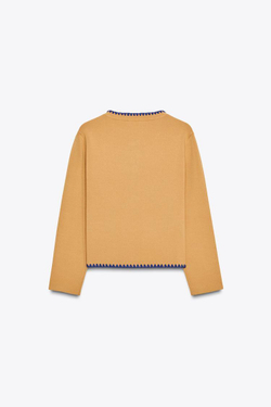 ZARA КАРДИГАН С КОНТРАСТНОЙ ВЫШИВКОЙ, МЯГКИЙ КАШТАНОВЫЙ