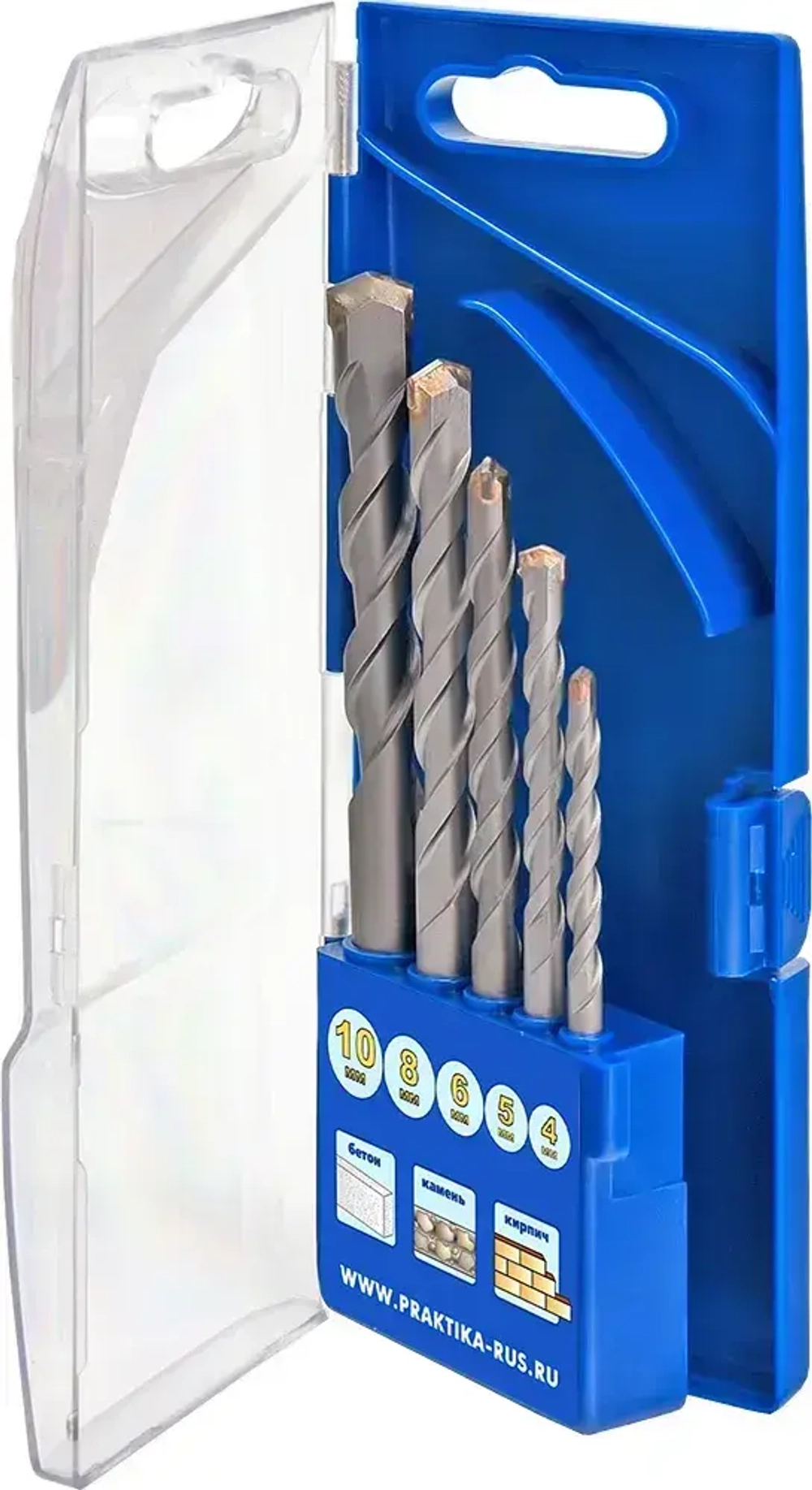 Набор сверл по бетону ПРАКТИКА "Профи" 5шт. 4,5,6,8,10 мм ПРО кассета